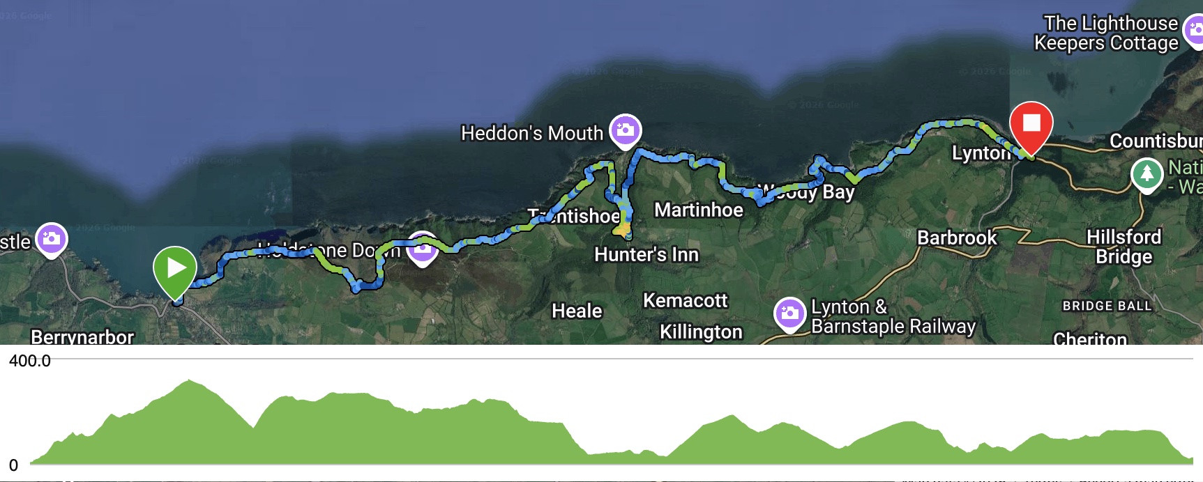 Map Coombe Martin to Lynmouth