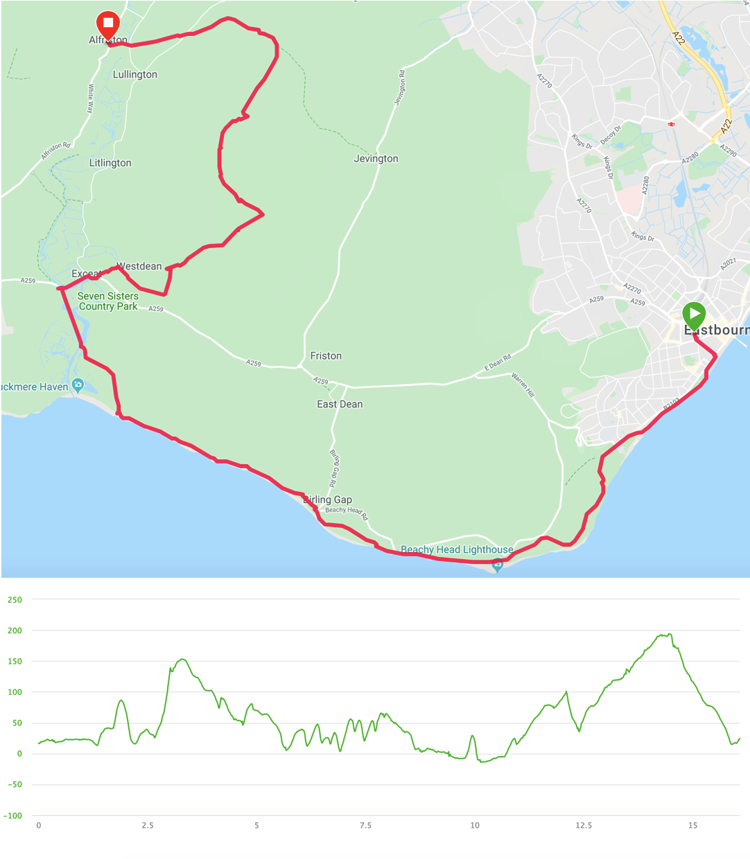 Map Eastbourne to Alfriston