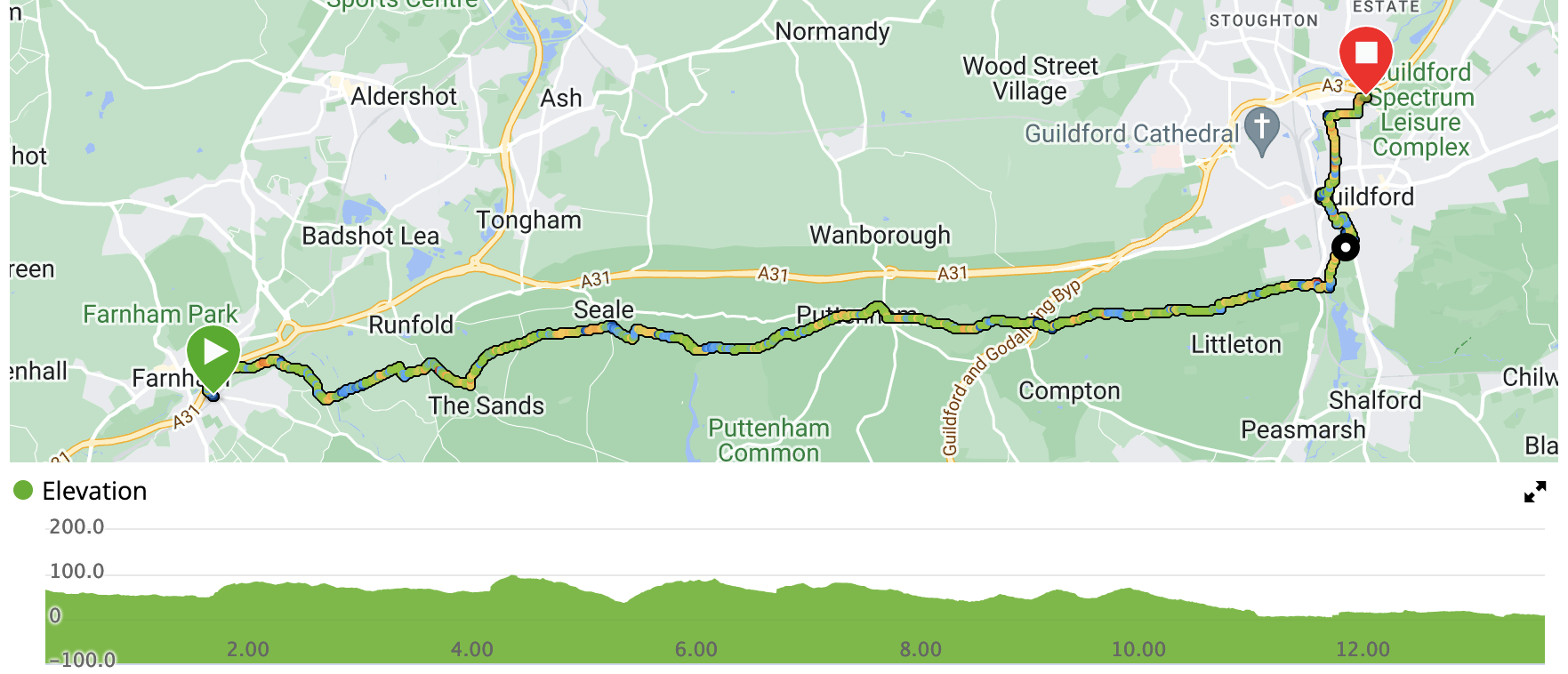 Map Farnham to Guildford